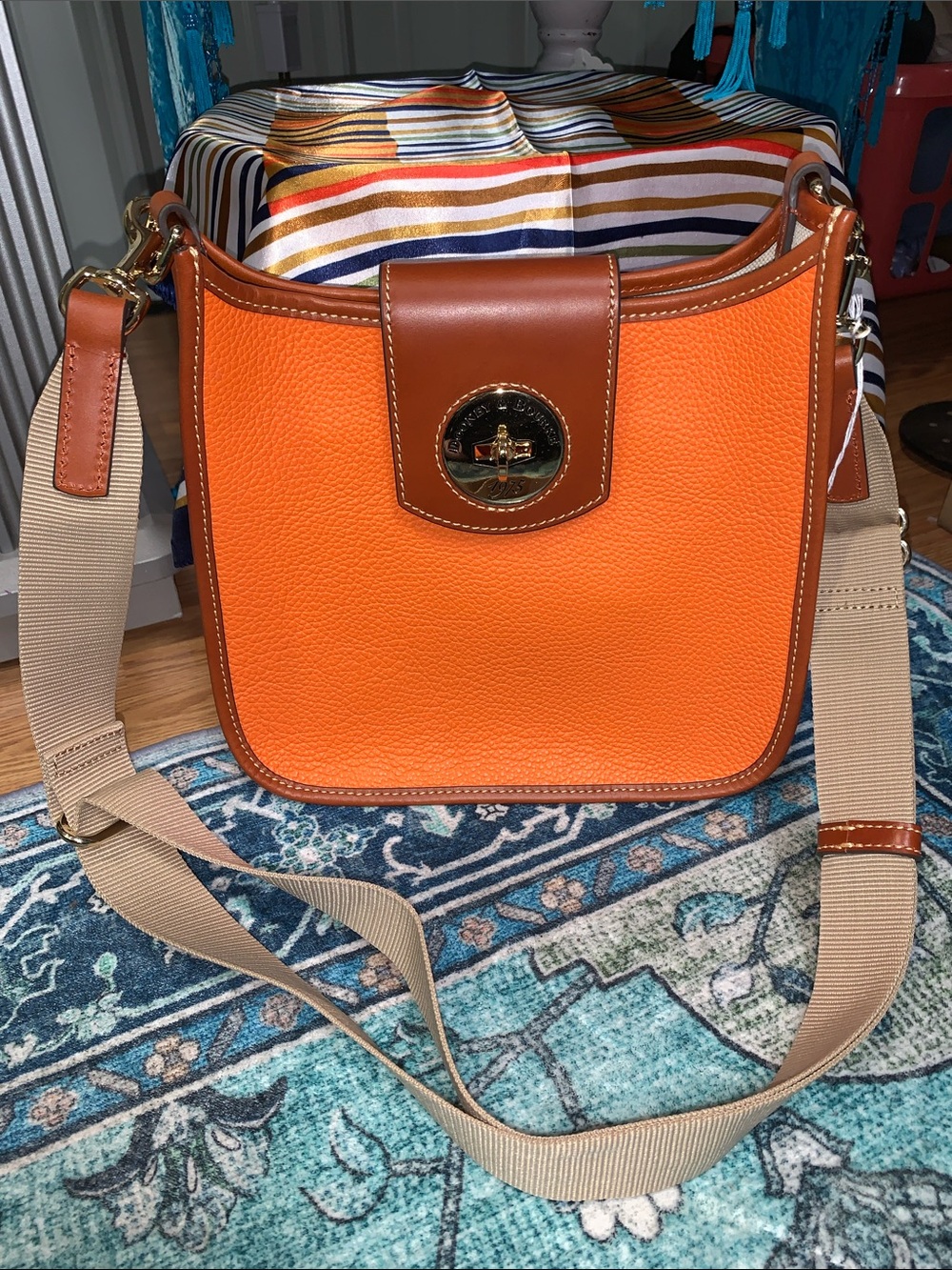 Dooney & Bourke Turn lock leather messenger clementine orange NEW qvc